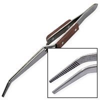 Cross Locking Fiber-Grip Soldering Tweezers - Curved Medium Point